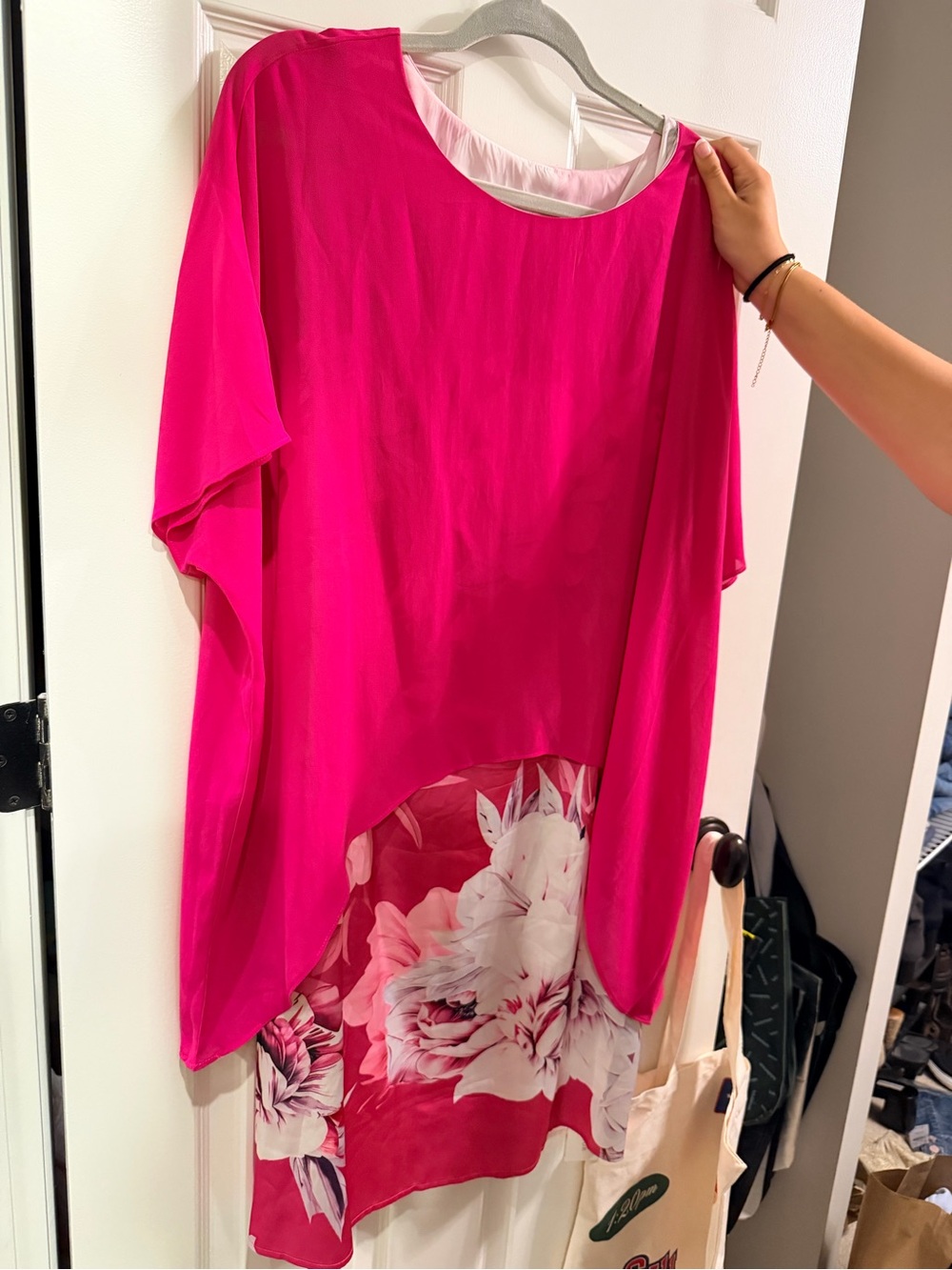 Bright Pink Floral Layered Women's Top